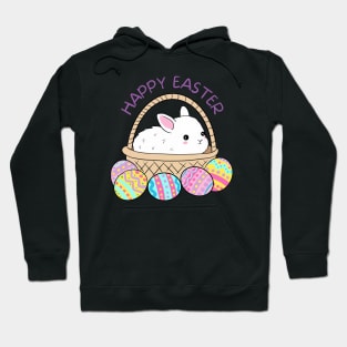 Happy Easter Day Cute Easter bunny in a basket with Easter eggs Hoodie